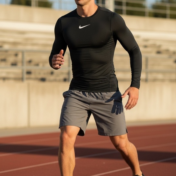 NWT Men's XL Nike Pro Black Dri-Fit Compression Long Sleeve Shirt (L) - Picture 2 of 6